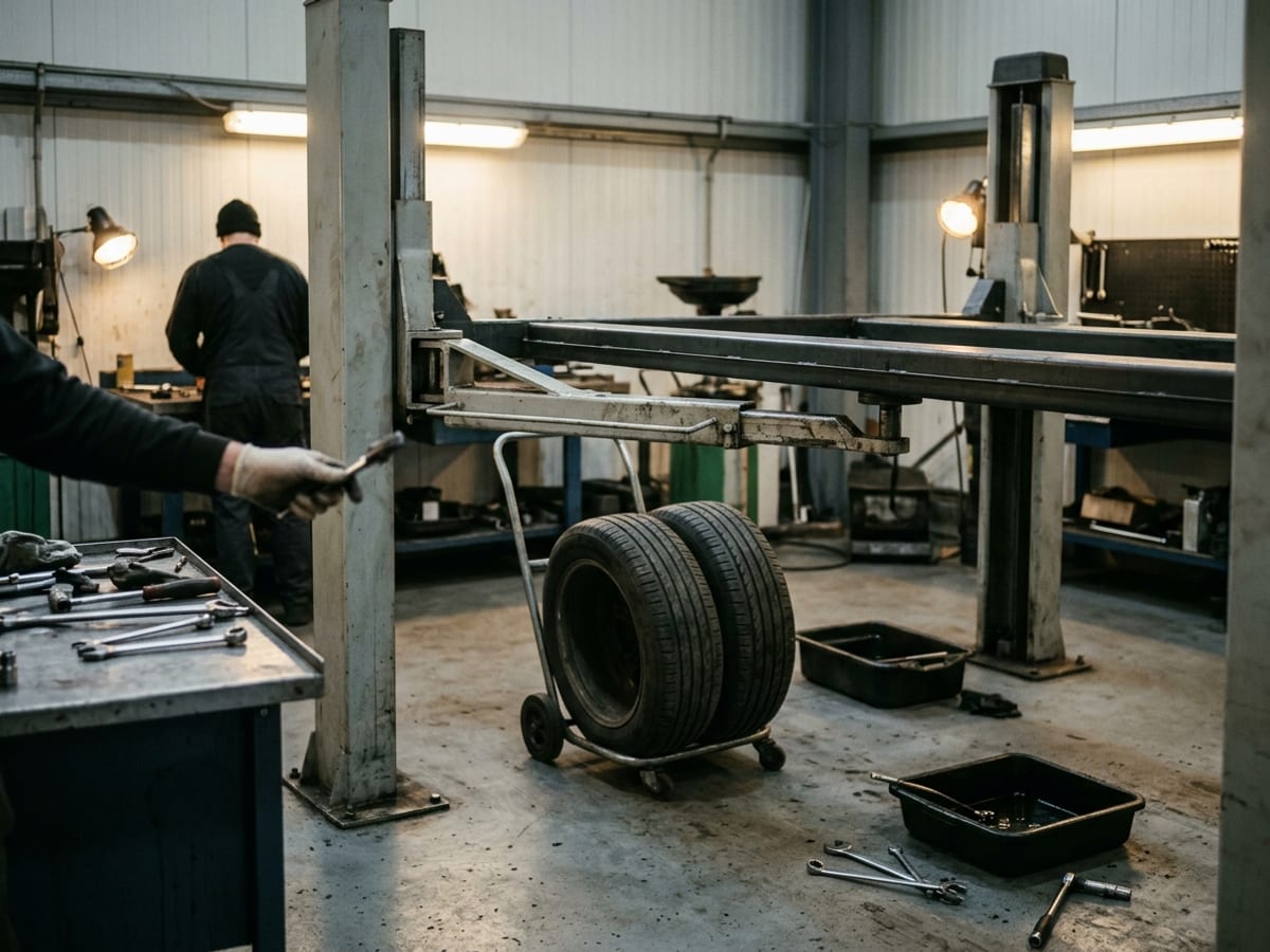 Photographie des postes de travail du garage automobile